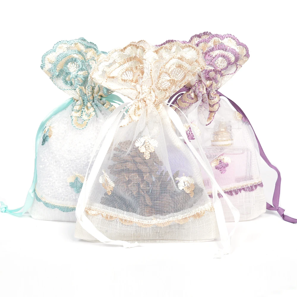 

Pack of 50 Colorful Lace Jewelry Pouch 5"x7" Gift Bag Jewelry Packing Bag Organza Pouches for Earring Necklace Bracelet Storage