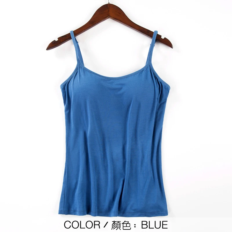 BLUE Женские кофточки, Модальные, встроенные бюстгальтеры, мягкие, круглый вырез, без рукавов, топы, майки, женские, эластичные, размера плюс, есть, SA006 - Цвет: BLUE