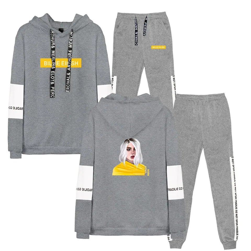Billie Eilish толстовка с капюшоном, наборы для мужчин и женщин, Повседневная Толстовка с капюшоном+ спортивные штаны, набор, весна-осень, спортивная одежда, дикий комплект
