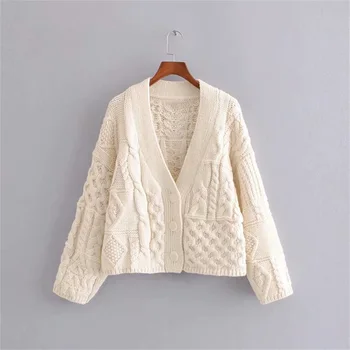 

Autumn 2019 new women's Vintage V-Neck long skirt small fresh eight strand knitted cardigan sweater coat 03653107712