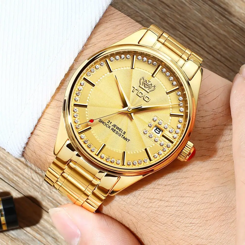 

men's automatic mechanical wristwatch luxury fashion casual trending brand tungsten steel watchband with calendar clock