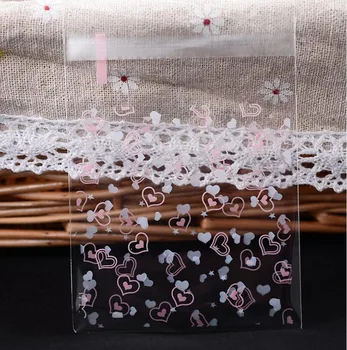 

100Pcs Pink Love Heart Cellophane Cookie Packing Bag,Self-adhesive Plastic Bags,Baking Package Bags,Small Jewelry Packaging Bags
