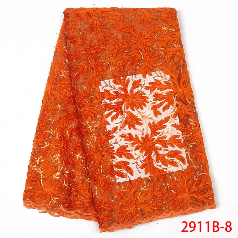 

High Quality African Dresses For Women Nigerian African Textiles Lace Burn Orange Sequins Net Lace Fabric QF2911B-8