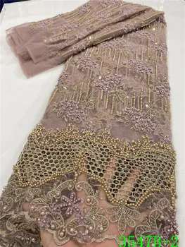 

African Beaded Lace Fabric 2020 High Quality Lace French Embroidery Tulle Lace Fabric For Nigerian Wedding Party Dress YA3547B-2