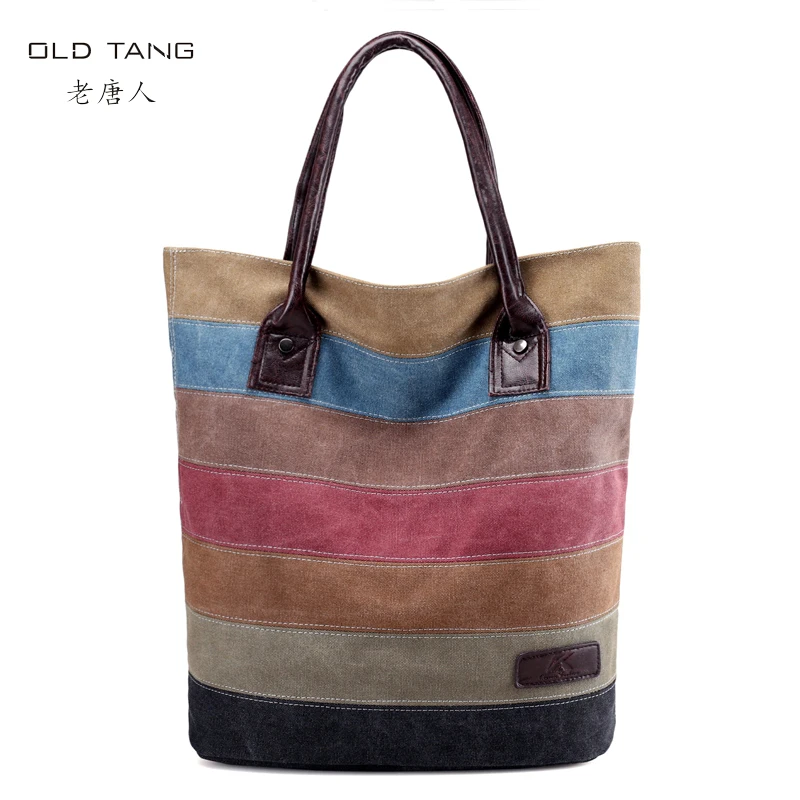

OLD TANG Trend Stripe Canvas Women Bag Designer luxury Handbag Female Bags For Women 2019 New Handbags Ladies Shoulder Bag