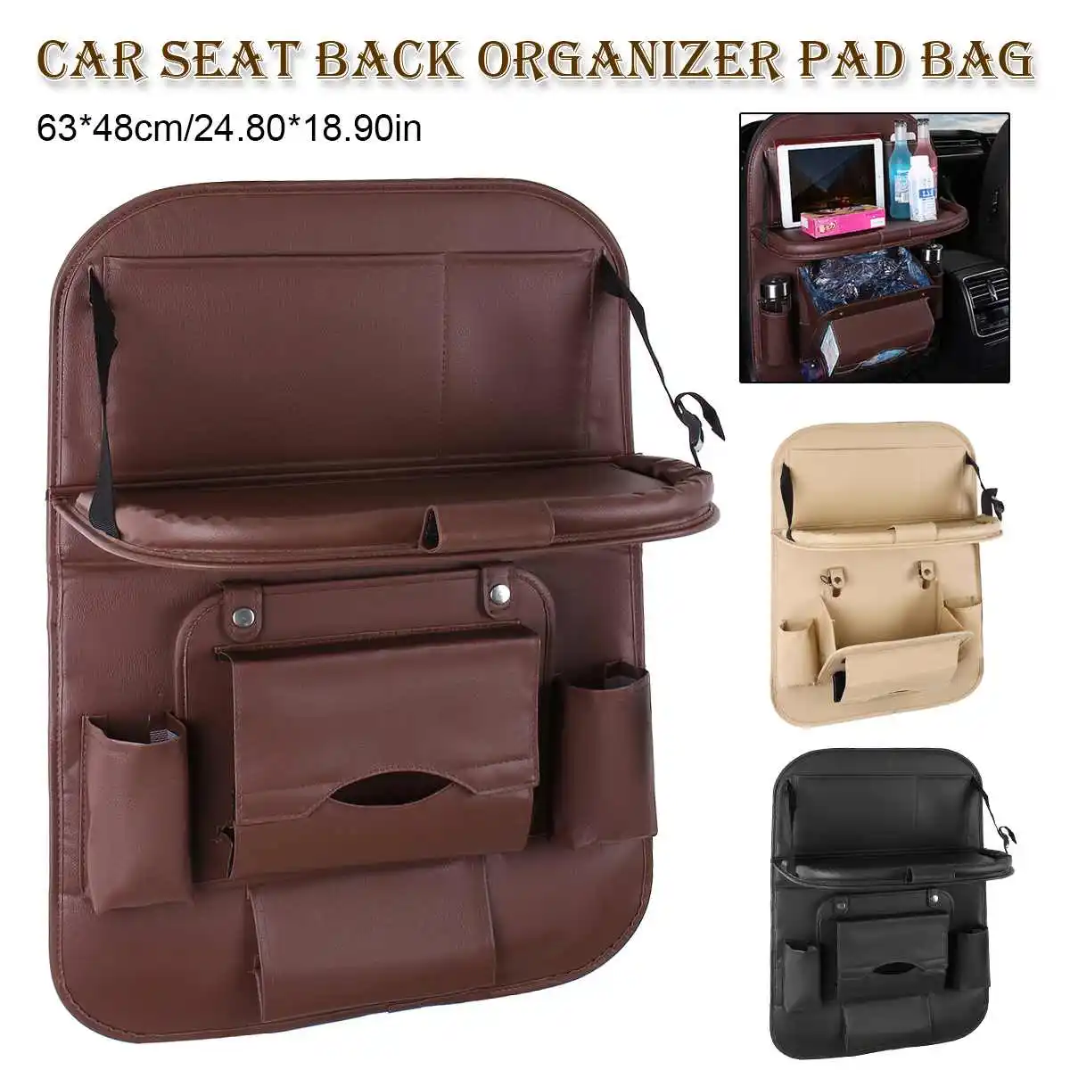 Car Seat Back Bag Organizer Pu Leather Pad Bag Car Storage Organizer Foldable Table Tray Travel Storage Bag Auto Accessories