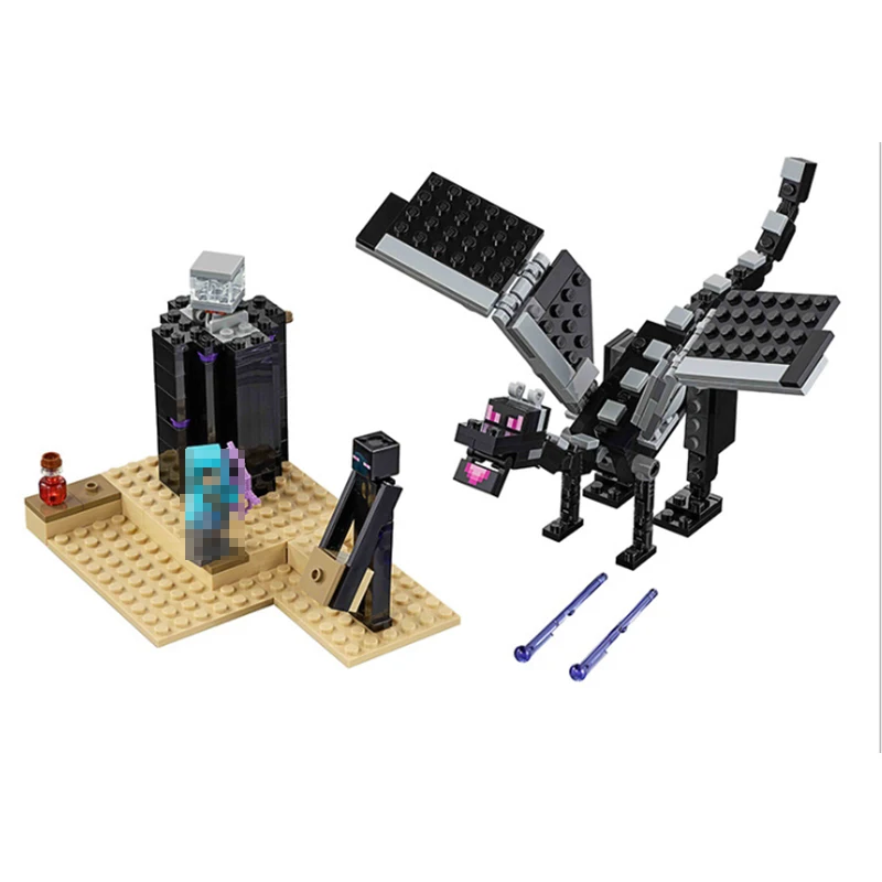 The End Battle Shadow Dragon Building Blocks With Steve Action Figures Compatible My World MinecraftINGlys Sets Toys 21151