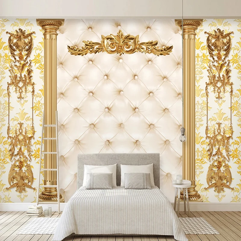 

Drop Shipping Custom Wallpaper 3D Luxury Golden European Style Pattern Soft Roll Mural Living Room TV Background Wall 3D Sticker