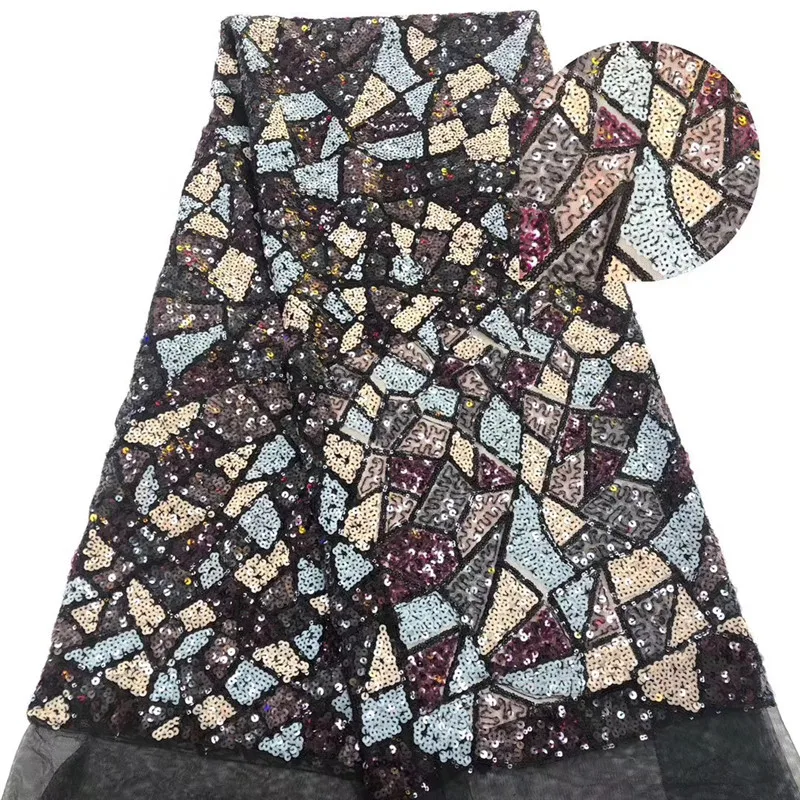 

Latest French Lace Fabric 2019 High Quality Wedding African Lace Fabric With Multicolor Sequins For Nigerian Lace