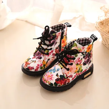 

Floral Print Kids Boots PU Leather Children Martin Boots Fashion Zipper Girls Boys Riding Boots Casual Sneakers 2020 Autumn New