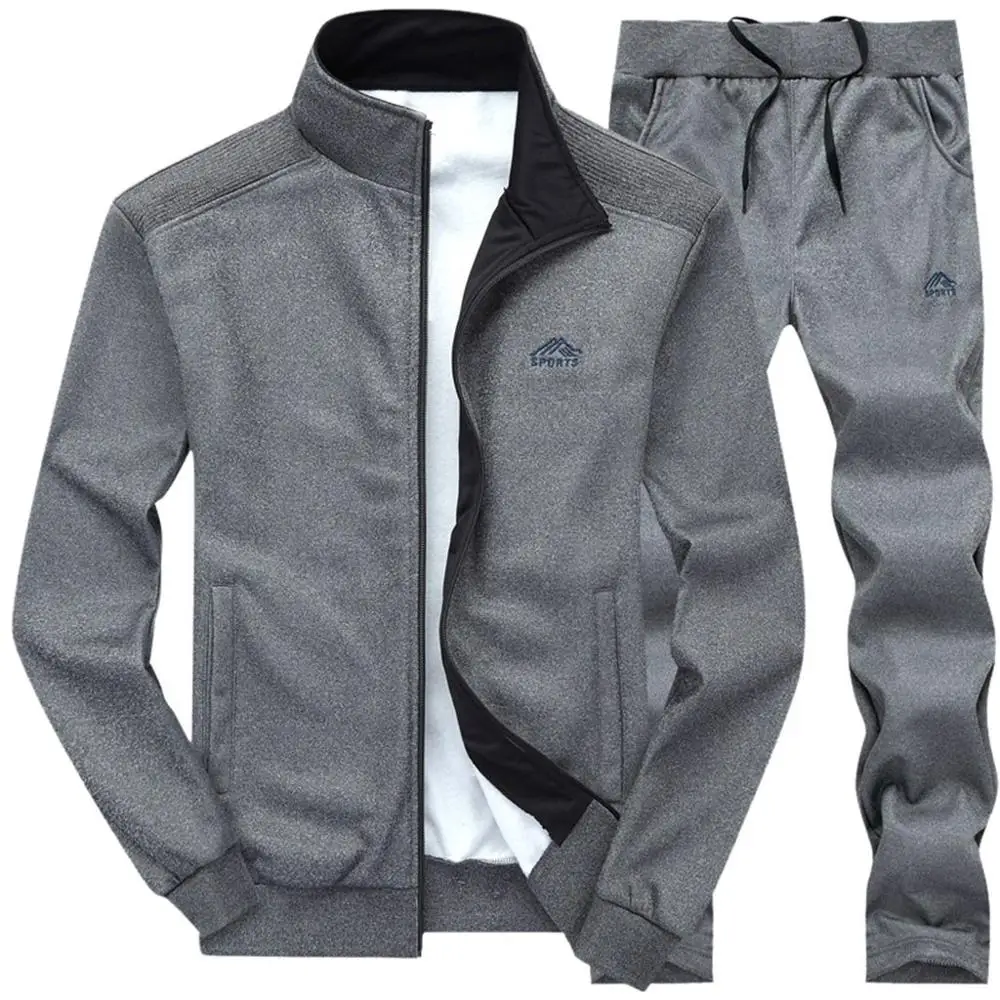 dark gray Мужской уличный спортивный костюм осень зима однотонный Длинный Рукав Толстовка Топы Брюки наборы спортивный костюм брюки для улицы - Color: dark gray