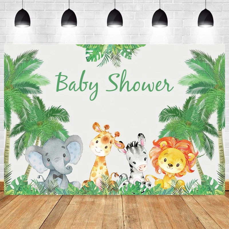 

Baby Shower Animal Jungle Safari Photo Backdrop Happy Birthday Party kIds Wild One Photography Background Booth Prop Banner