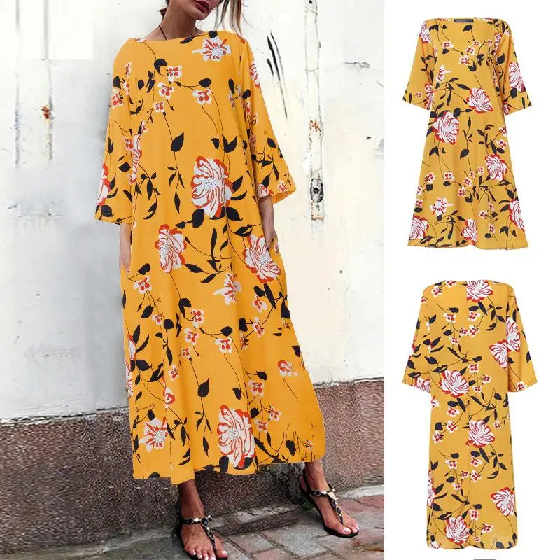 Винтажное женское платье в стиле бохо, 4xl, 5xl, одежда больших размеров, Осеннее длинное платье большого размера, желтое, черное, Цветочное платье макси, Пляжное Платье, femme