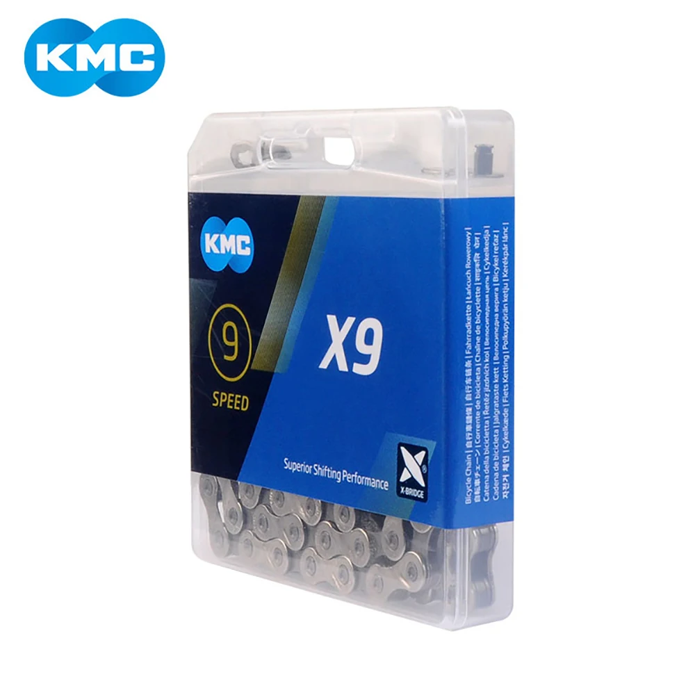 KMC X9 X9.93 MTB дорожный велосипед серебряная цепь 116 звеньев 9 цепь для скоростного велосипеда волшебная кнопка горный велосипед запчасти с оригинальной коробкой