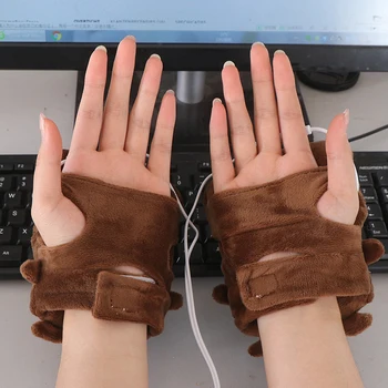

USB Warmer Heated Gloves Hand Warmers Gloves Fingerless Cute Toast Shape New Year Christmas Gift Winter Gloves