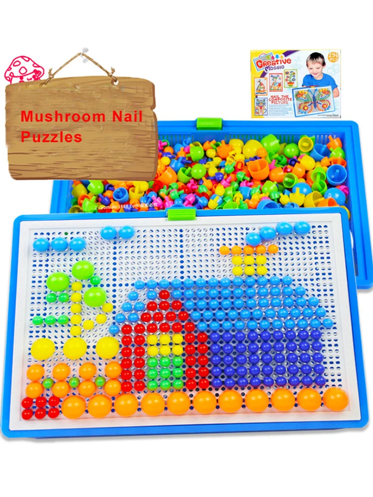 Грибной гвоздь головоломка Pegboard креативная 3D Мозаика Игрушка Дети Образование картина головоломка игра 1 2 3 4 5 6 7 лет подарок для мальчика девочки