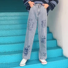 Осенние повседневные новые дизайнерские милые женские джинсы длинные джинсовые штаны для девочек-подростков с рисунком