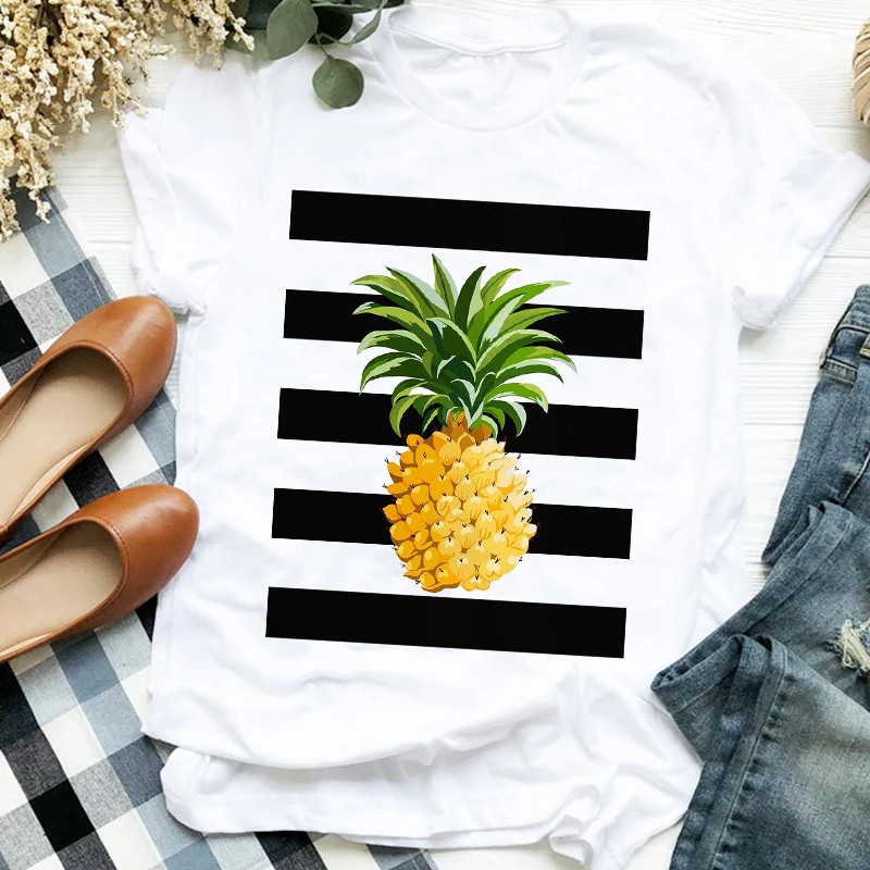 Women Lady Cartoon Striped Pineapple 90s Style Clothing Cute Print Tshirt Shirt Clothes Top Graphic Female T Tee Womens T-shirt | Женская