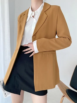 

BIAORUINA Korean Style Elegant Thin Retro Single Breasted Blazer Boyfriend Style Loose Belted Suit Coat Casual Outerwear