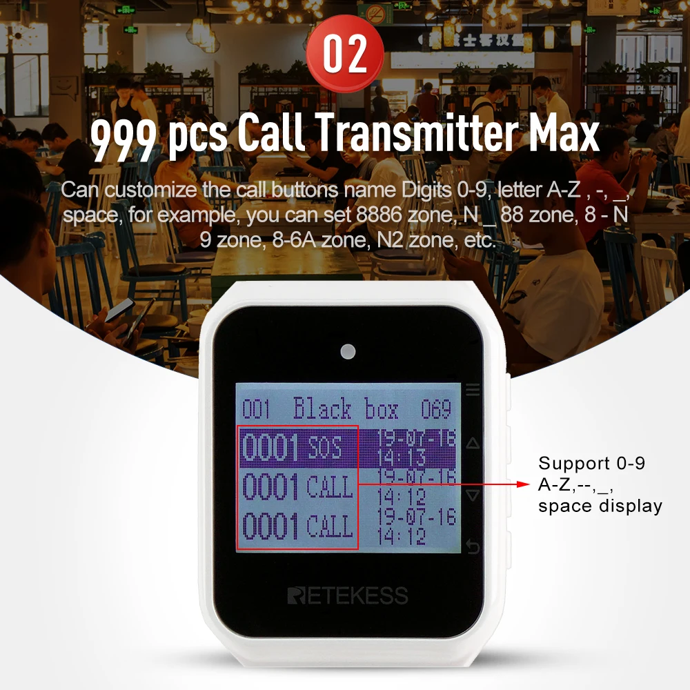Retekess Wireless Pager Restaurant Waiter Calling System TD108 Watch Receiver+10 T117 Call Button Transmitter Cafe Office Clinic