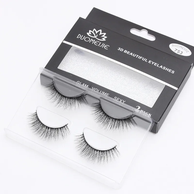 

2 Pairs Volume Lashes Mink Eyelashes Natural Long Lasting Makeup 3D Extension False Eyelashes Handmade Faux Full Strip Lashes