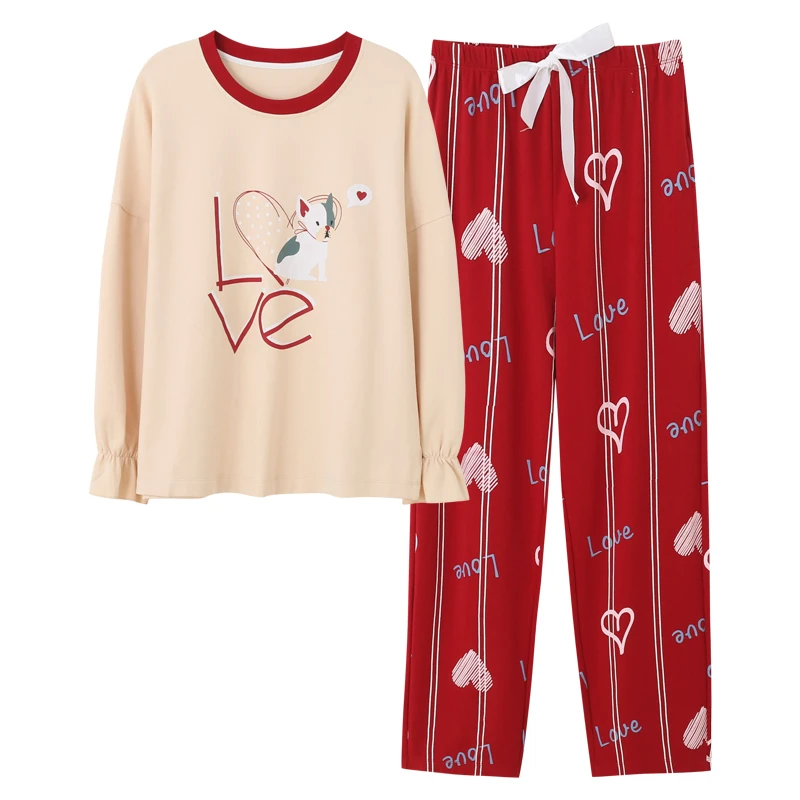 325 Autumn New Cotton Printing Lapel Top+ Long Pant 2 Piece Sets Pajamas Set For Women Cute Sleepwear Girls Pyjama M L XL XXL - Цвет: 325