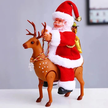 

Children Kids Christmas Electric Toy Doll Home Xmas Decor Gifts Santa Claus Doll Elk Sled Toy Universal Electric Car With Music