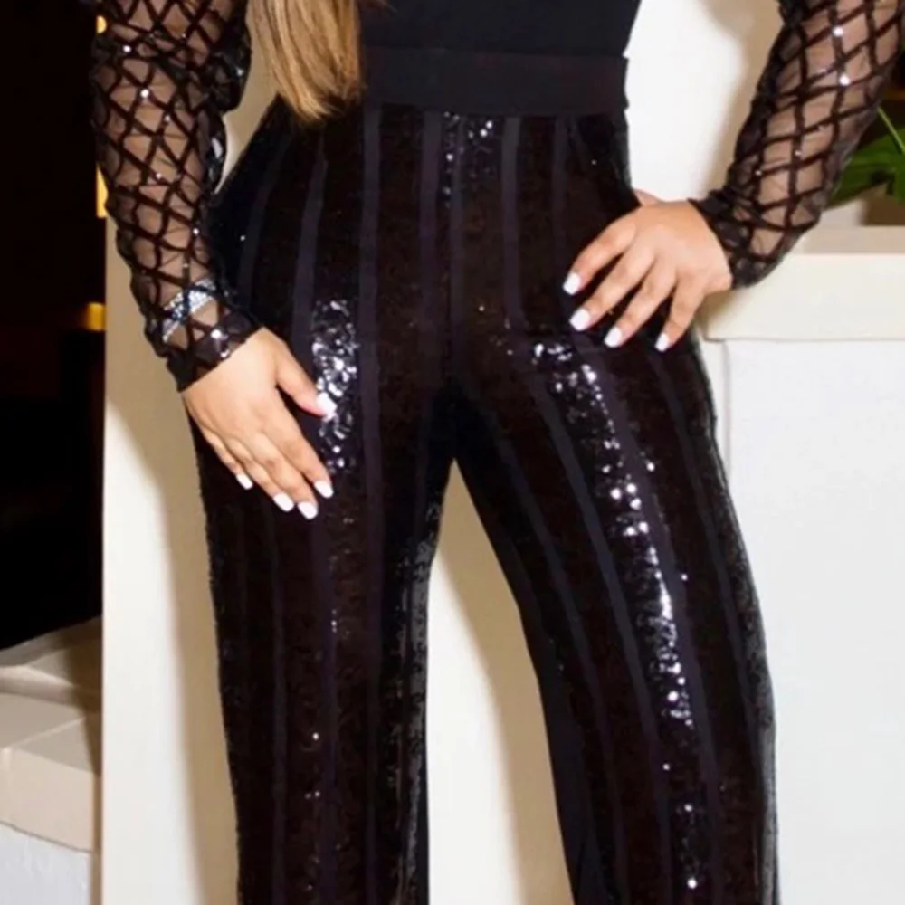 Sequinis, женские длинные штаны, черные, африканские, вечерние, Клубные, ночные брюки, прямые, модные, высокая талия, тонкие, женские, длинные штаны, брюки