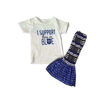 

short sleeve bell outfits boutique girls set policeman blue color fashion design