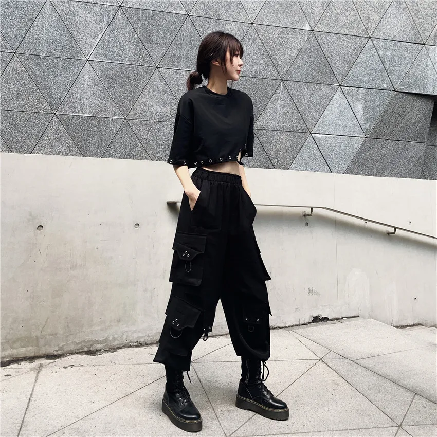 Harajuku готические женские толстовки Kpop уличная панк Женская Короткая Толстовка Японский Корейский стиль Сексуальная укороченная Толстовка
