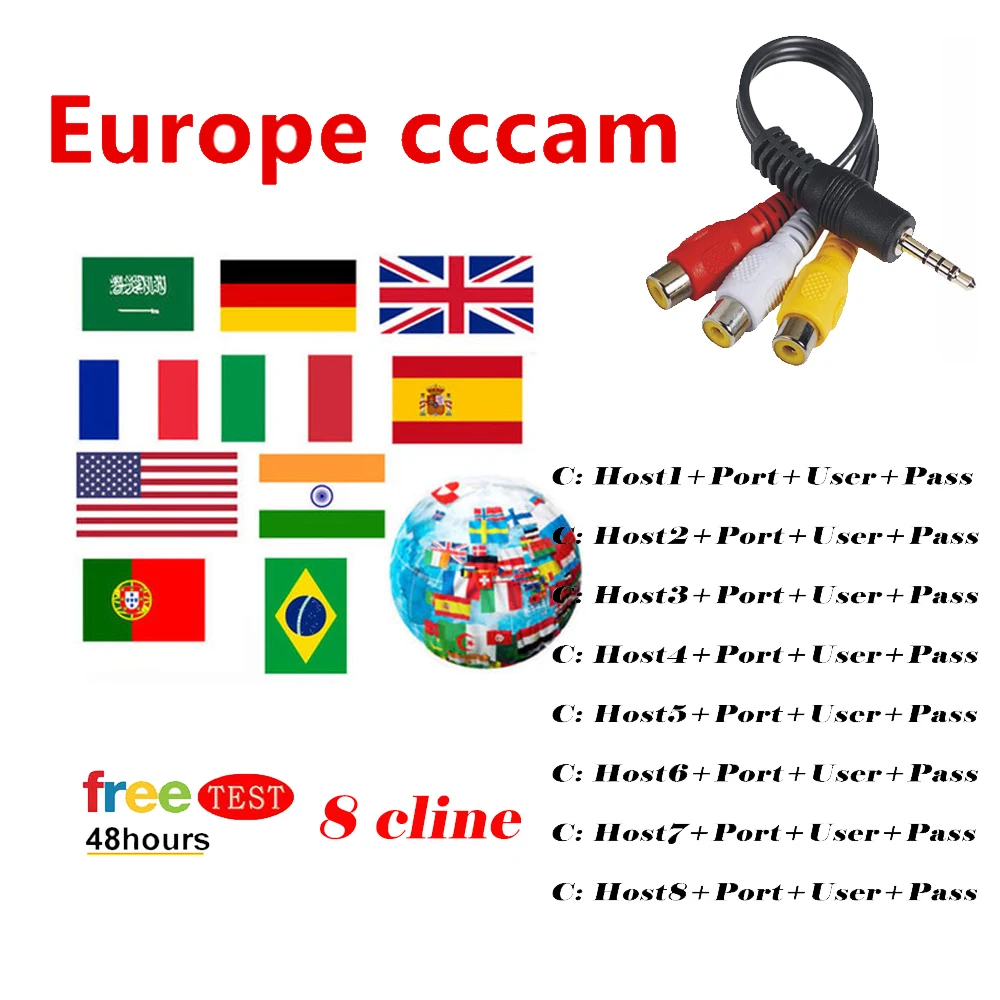 1 год Европа CCCAMs линии Испания Португалия Германия Польша HD кабель Clines для DVB-S2 V7S V8 V9 спутниковый ТВ приемник ТВ коробка