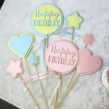 

1 set of rainbow stars moon birthday cake Topper Happy Birthday Cake decoration Top Flags for Baby baptism cake Baking Supplies