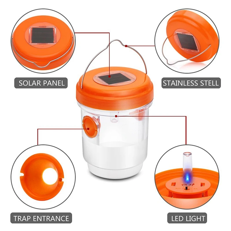 2 Pack Solar Powered Wasp Trap with UV LED Light Bee Traps,Yellow Jacket Traps&Wasp Traps for Outdoors,Wasp Killer-Effective and
