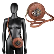 

Retro Medieval Steampunk Mechanical Gear Bag Women Clock Inclined Shoulder Lady Circular Punk Bag Leather Vogue Multi-Function