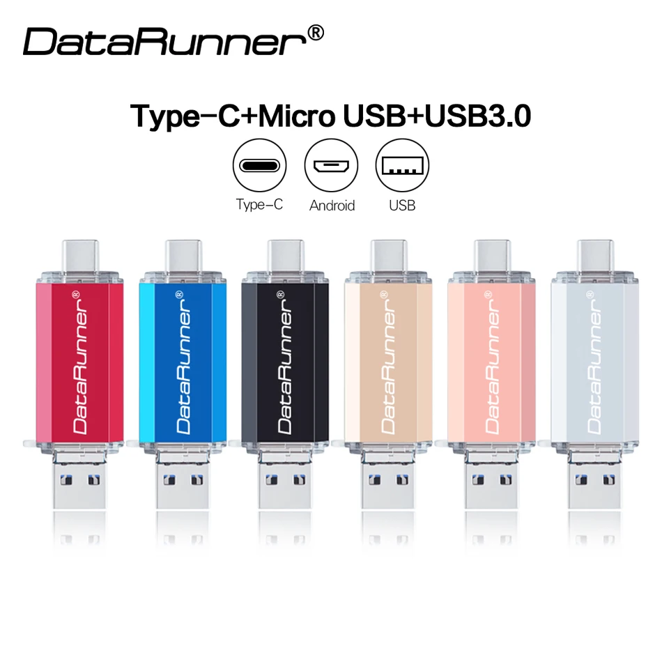 

DataRunner usb 3.0 Type C USB Flash Drive OTG Pen Drive 16GB 32GB 64GB 128GB 256GB Pendrive High Speed 3 in 1 Micro USB Stick
