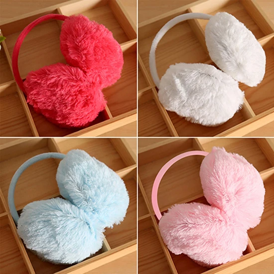 Women Men Winter Round Plush Ear Pad Back Wear Warmers Earmuffs Solid Headband