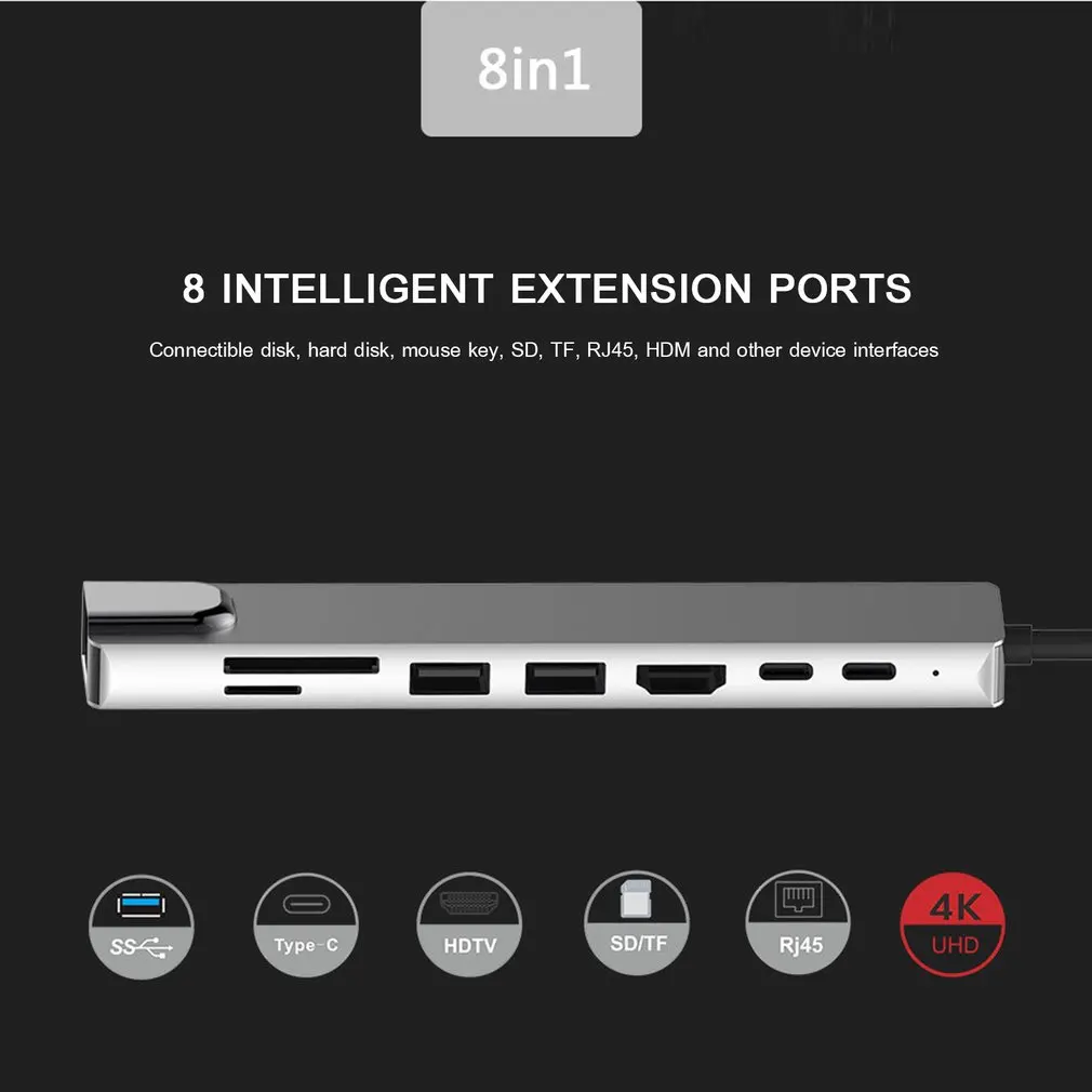 Тип с разъемами типа C и Hdmi док-станция для расширения 8-в-1 мульти-Функция Gigabit Ethernet Порты и разъёмы для Macbook Тетрадь конвертер