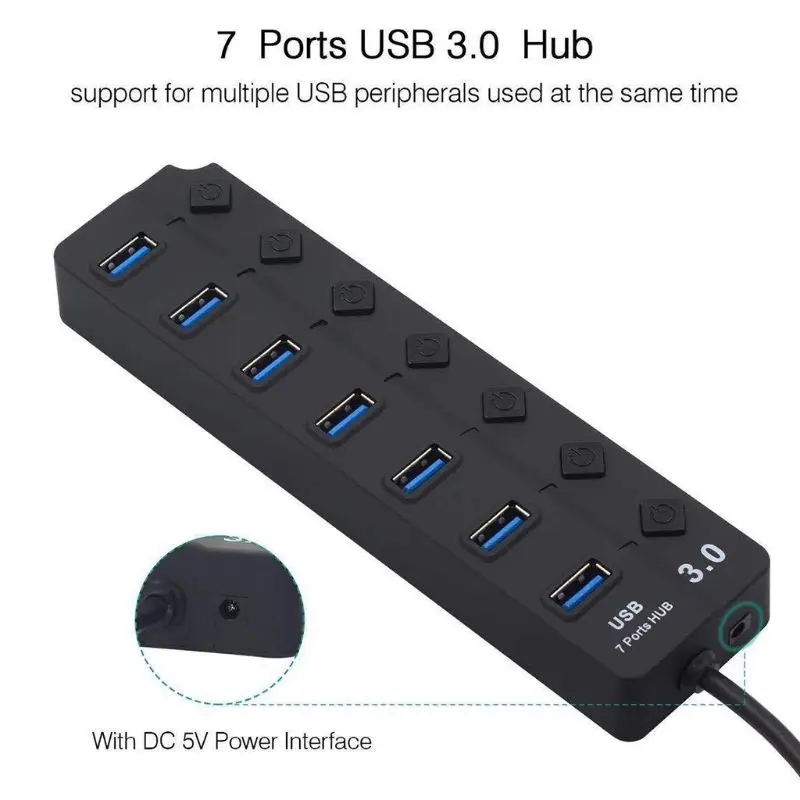 Высокоскоростной 4/7 usb порты USB 3,0 концентратор расширитель сплиттер адаптер питания для MacBook PC компьютер ноутбук зарядное устройство аксессуары