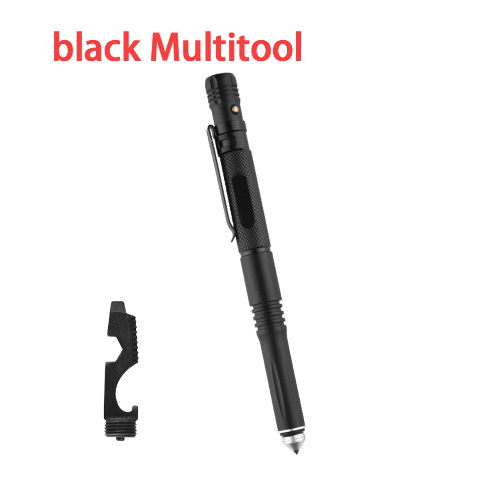 black Tactical pen Мультитул самообороны тактическая ручка мини отвертка открывалка для бутылок/свисток тактическая ручка светодиодный фонарик стеклянный выключатель кемпинг - Цвет: black Tactical pen