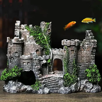 

Resin Aquarium Ancient Castle Decoration Artificial Building Rocks Cave for Aquarium Fish Tank Landscaping Ornament Decor MJ710