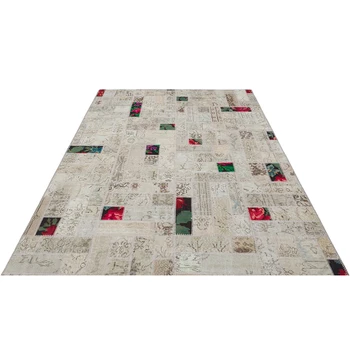 

Patchwork Carpet Ice Blue and Beige Wool Carpet, Floral Type Rug hhp122