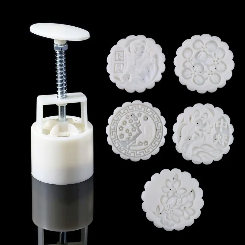 

75g Mooncake Moon Cake Plunger Pastry Mold Cookie Cutter With 5 Flower Stamps