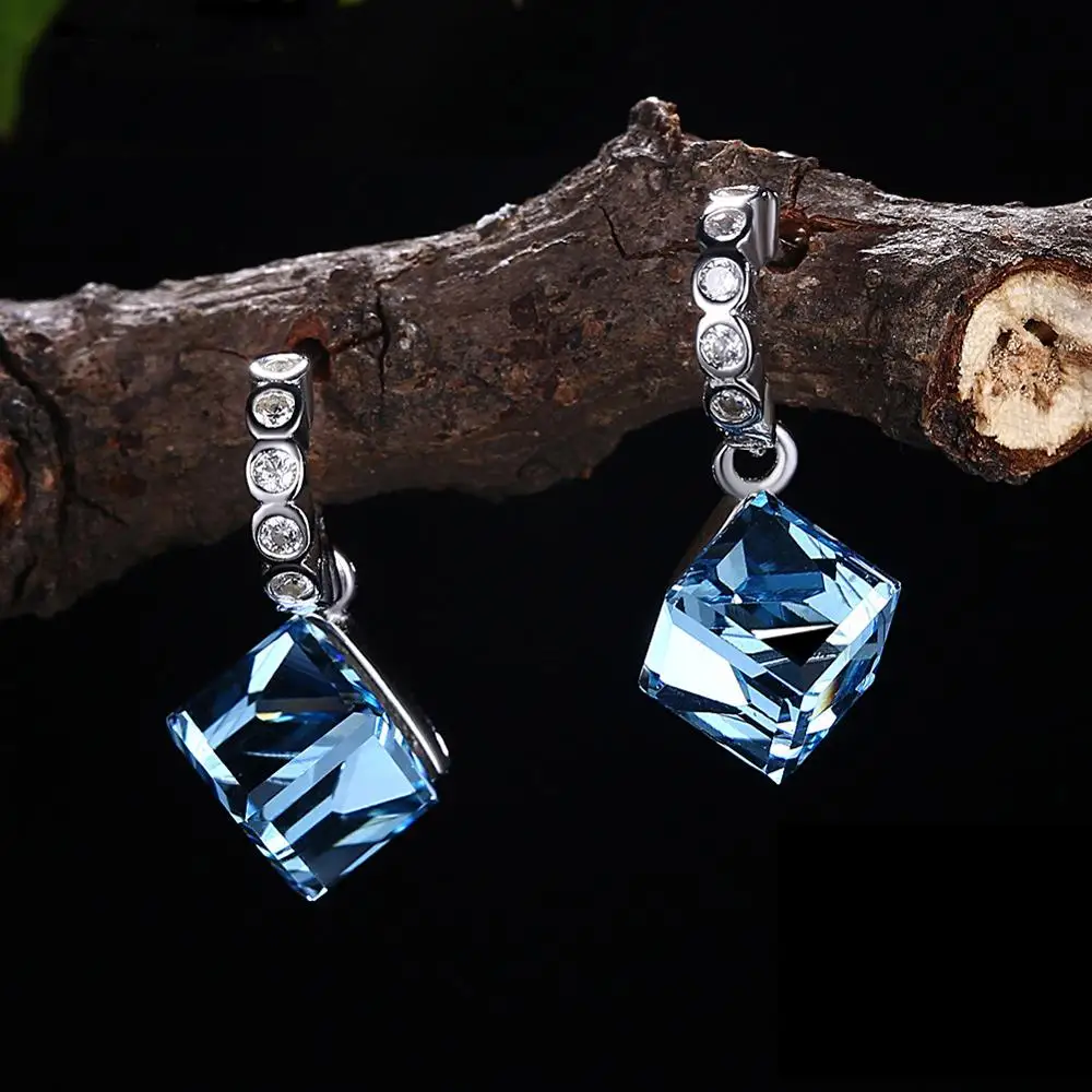 

LEKANI 2020 Crystals From Swarovski Stud Earrings for Women 925 Sterling Silver Studs Christmas Fine Jewelry