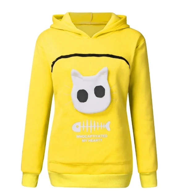 Yellow Мешок с нарисованным животным капюшоном топы Толстовка удивительный Кот Толстовка Кошки Путешествия свитер животное с капюшоном карман Пара Толстовка дропшиппинг - Цвет: Yellow