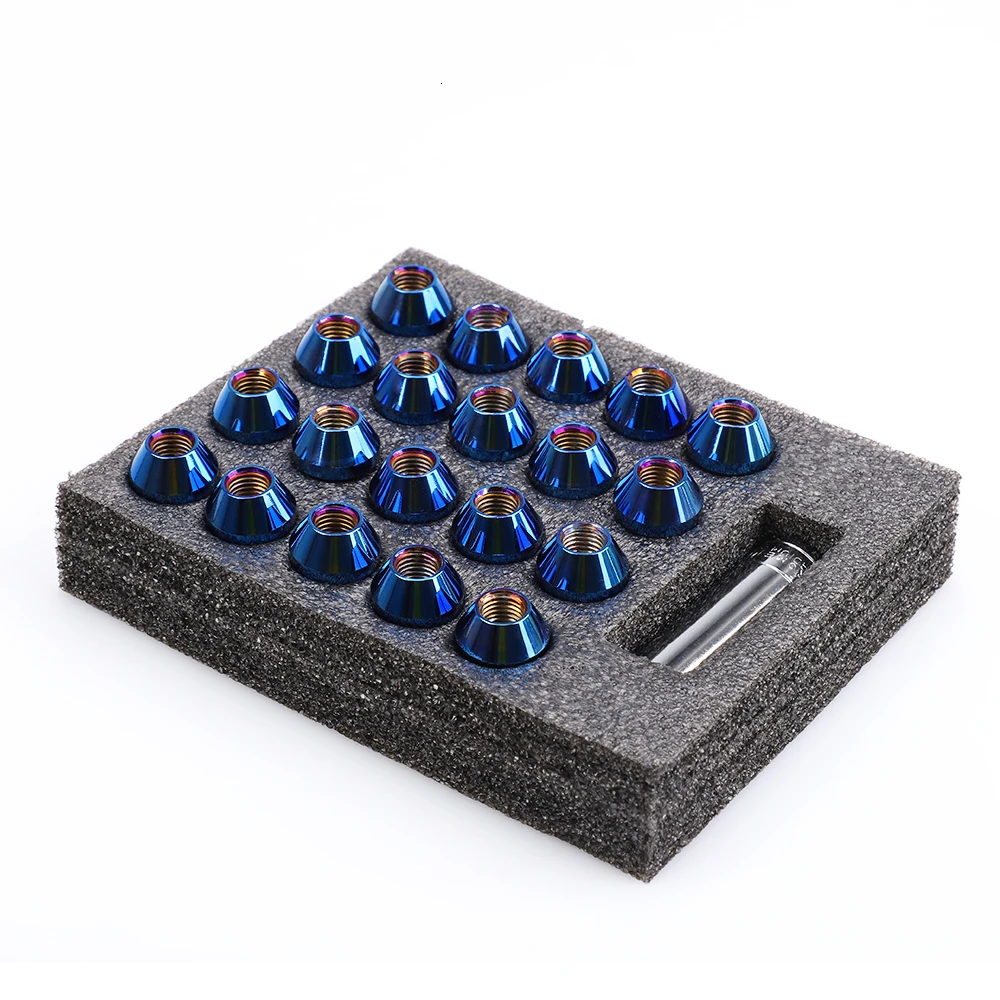 20 шт. M12* 1,5 гайки, аксессуары JDM Bluing color 7075-T6 Алюминиевые Конические колесные гайки