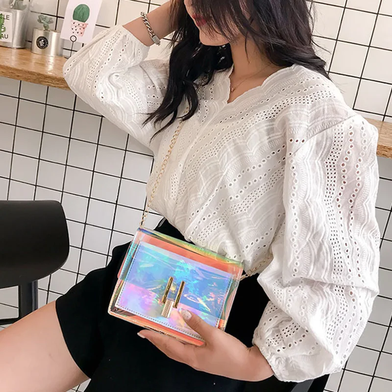 Fashion Women Colorful Jelly Shoulder Bag Girl Laser Holographic Transparent Handbag Crossbody Messenger Bags Mini Tote SS0424 (22)