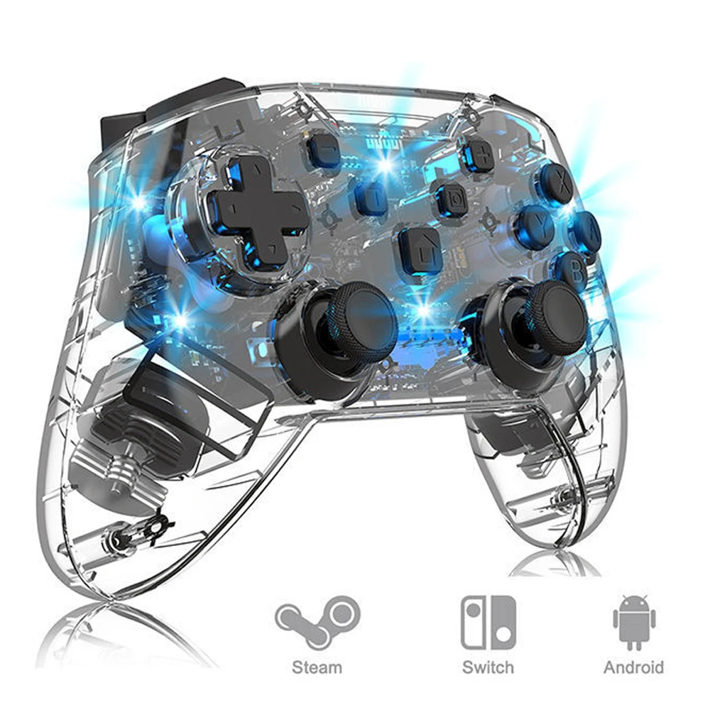Hot Sale Wireless Controller Transparent Bluetooth Gamepad with 6-axis Gyro Adjustable Turbo Dual Vibrationfor Nintendo Switch