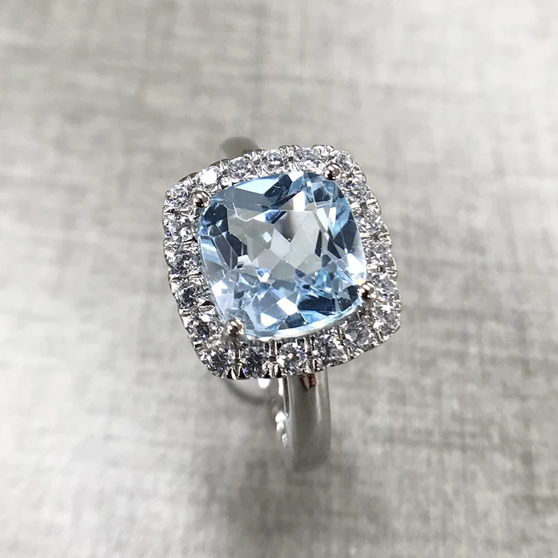 QYI модное обручальное кольцо с камнем 3 Ct диванная подушка с драгоценным камнем с огранкой вечерние ювелирные изделия Для женщин 925 пробы серебро натуральный, небесно-синий топазовые кольца