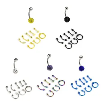 

18Pcs Piercing Kit Stainless Steel 14G 16G Belly Ring Tongue Nipple Nose Jewelry