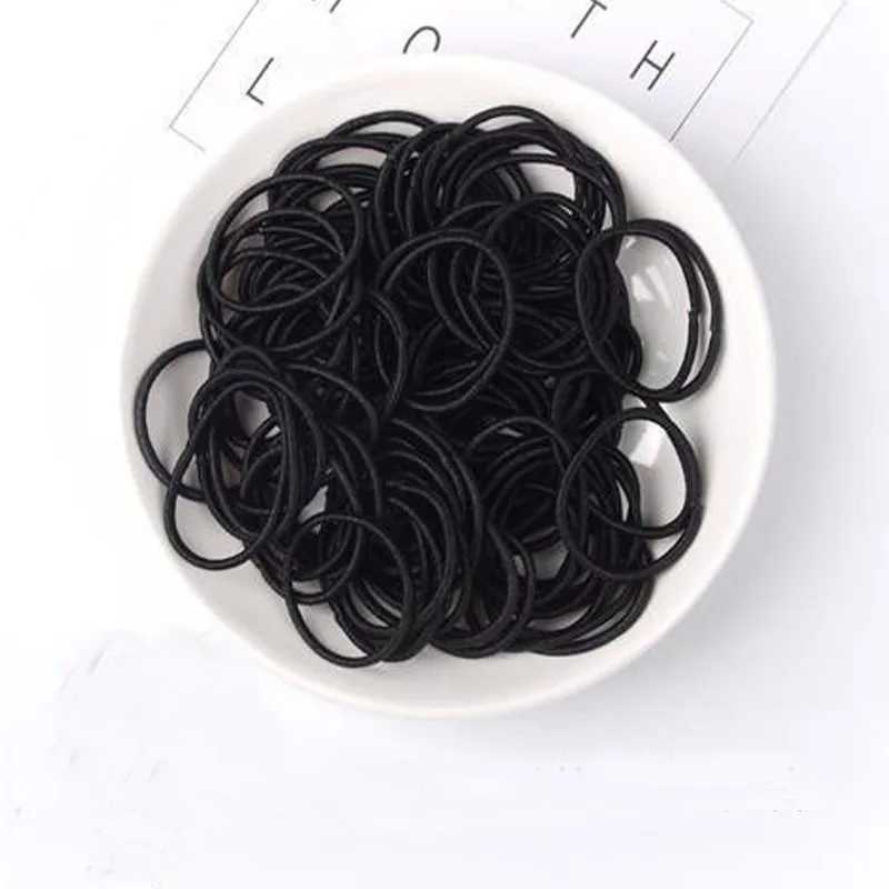 100pcs/Set Black Solid Rubber Band for Women Girl Nylon Small Big Elastic Hair Bands Ponytail Holder Scrunchies Hair Accessories elastic headbands for women Hair Accessories